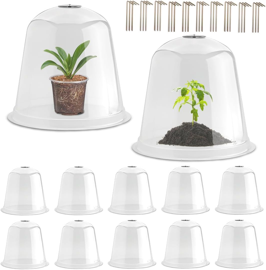 13 Inch Humidity Domes Garden Cloches for Plant Protection, Plant Covers Freeze Protection, Protectors from Animals, Garden Clear Plant Cover with Ventilation Holes 10 Pack