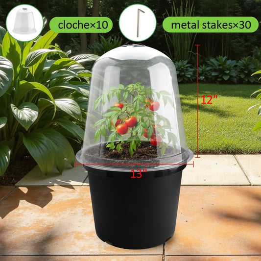 13 Inch Humidity Domes Garden Cloches for Plant Protection, Plant Covers Freeze Protection, Protectors from Animals, Garden Clear Plant Cover with Ventilation Holes 10 Pack