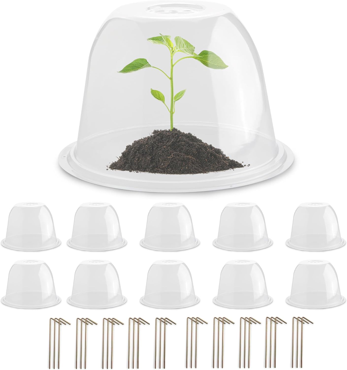 13 Inch Humidity Domes Garden Cloches for Plant Protection, Plant Covers Freeze Protection, Protectors from Animals, Garden Clear Plant Cover with Ventilation Holes 10 Pack