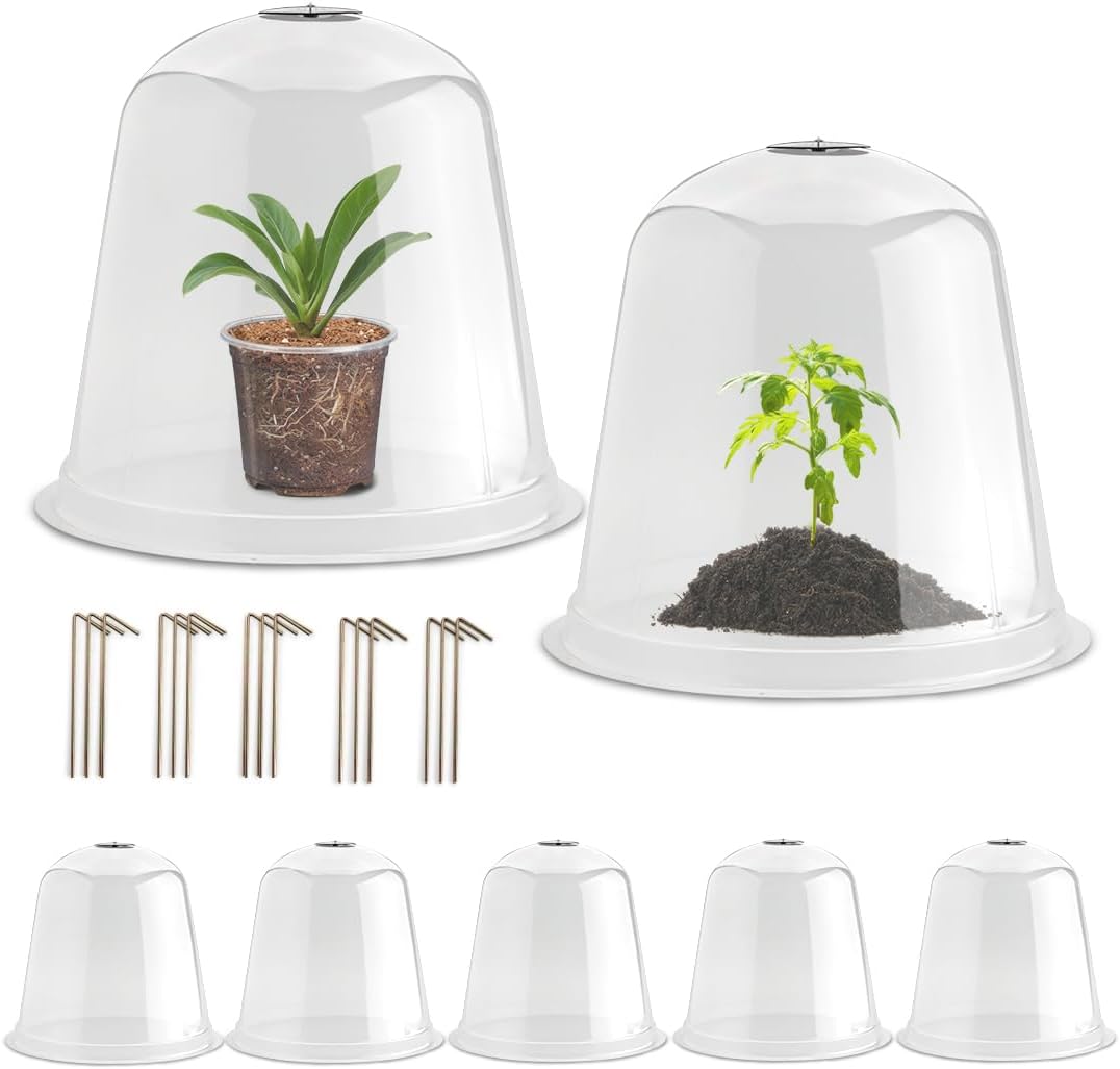 13 Inch Humidity Domes Garden Cloches for Plant Protection, Plant Covers Freeze Protection, Protectors from Animals, Garden Clear Plant Cover with Ventilation Holes 10 Pack
