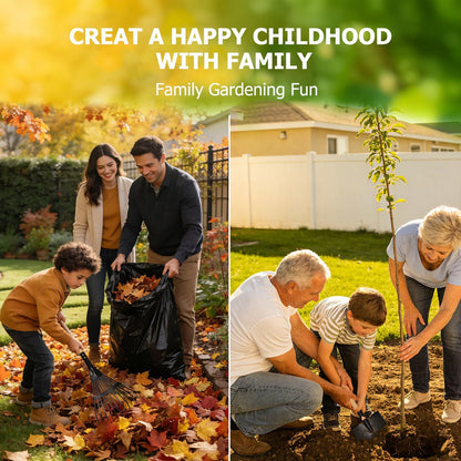 7PCS Kids Gardening Tools, Long Shovel, Rake for Leaves, Spade, Hoe, Steel Heads & Real Wood Handle, Yard Tools for Children Toddlers Gifts