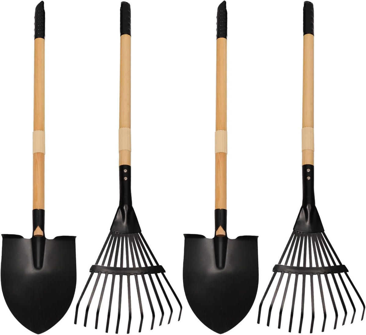 7PCS Kids Gardening Tools, Long Shovel, Rake for Leaves, Spade, Hoe, Steel Heads & Real Wood Handle, Yard Tools for Children Toddlers Gifts