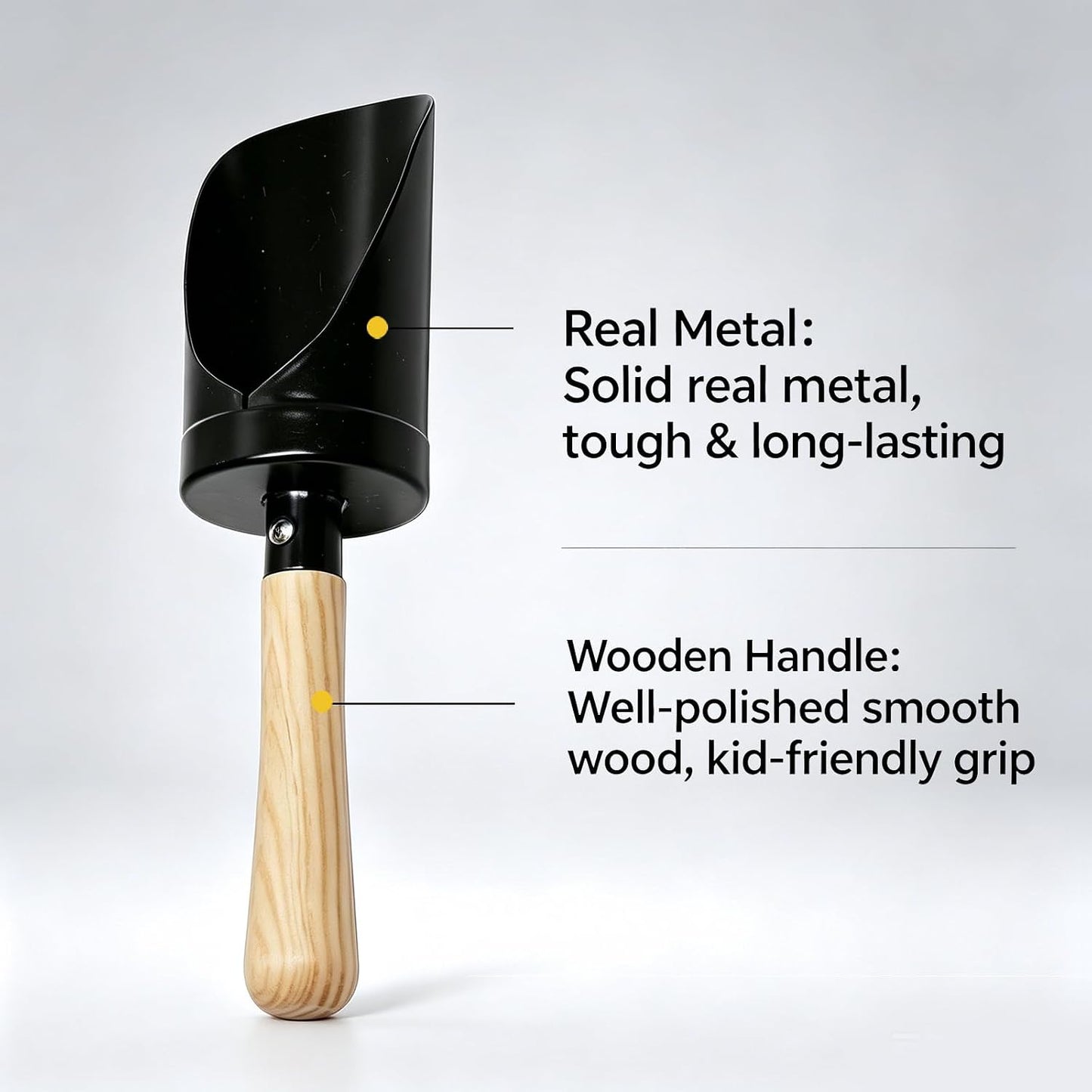 7PCS Kids Gardening Tools, Long Shovel, Rake for Leaves, Spade, Hoe, Steel Heads & Real Wood Handle, Yard Tools for Children Toddlers Gifts