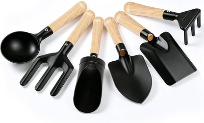 7PCS Kids Gardening Tools, Long Shovel, Rake for Leaves, Spade, Hoe, Steel Heads & Real Wood Handle, Yard Tools for Children Toddlers Gifts