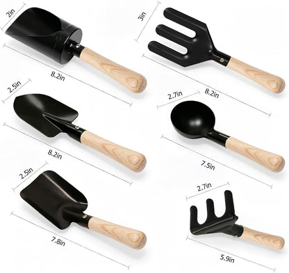 7PCS Kids Gardening Tools, Long Shovel, Rake for Leaves, Spade, Hoe, Steel Heads & Real Wood Handle, Yard Tools for Children Toddlers Gifts