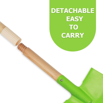 7PCS Kids Gardening Tools, Long Shovel, Rake for Leaves, Spade, Hoe, Steel Heads & Real Wood Handle, Yard Tools for Children Toddlers Gifts
