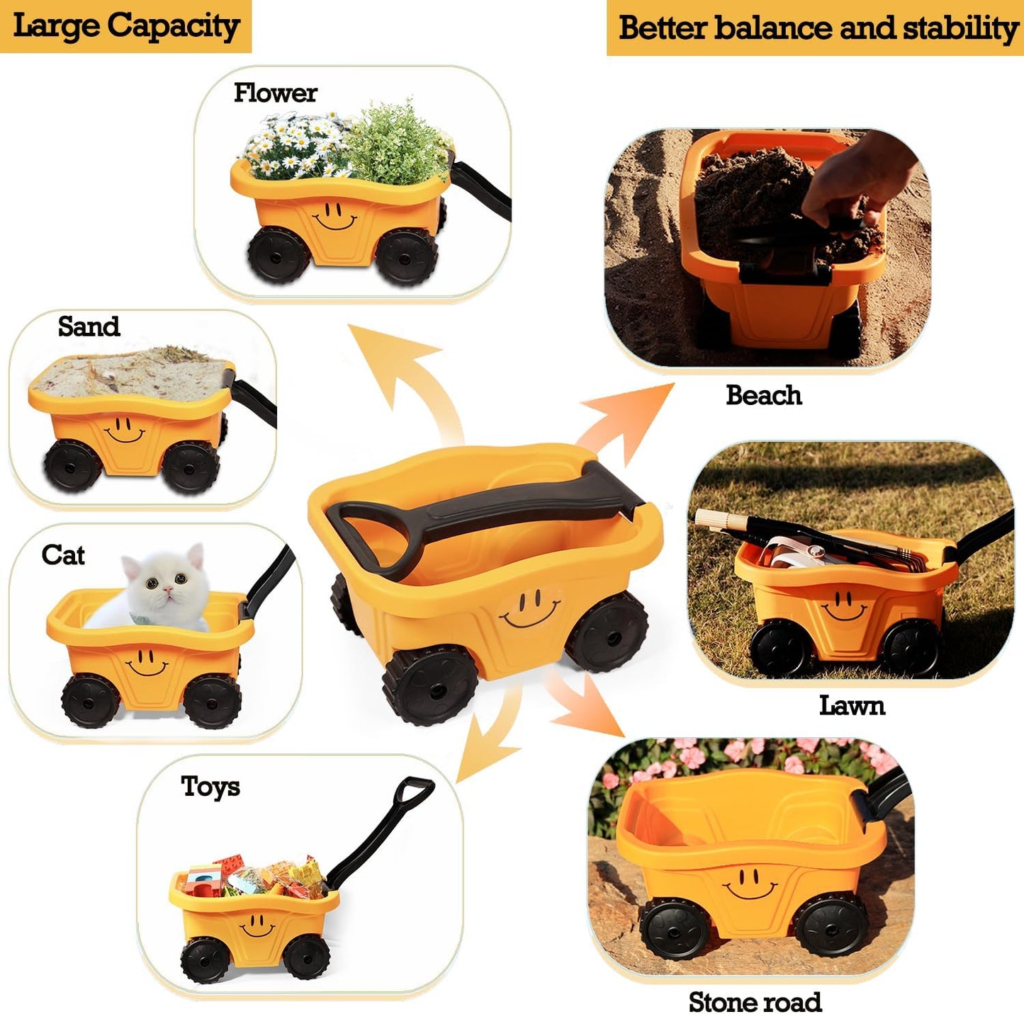 7PCS Kids Gardening Tools, Long Shovel, Rake for Leaves, Spade, Hoe, Steel Heads & Real Wood Handle, Yard Tools for Children Toddlers Gifts