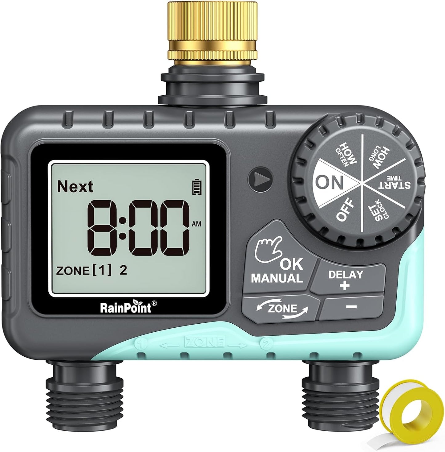 Sprinkler Timer 2 Outlet, Water Timer for Garden Hose, Programmable Drip Irrigation for Yard Outdoor Watering, Rain Delay/Manual/Automatic