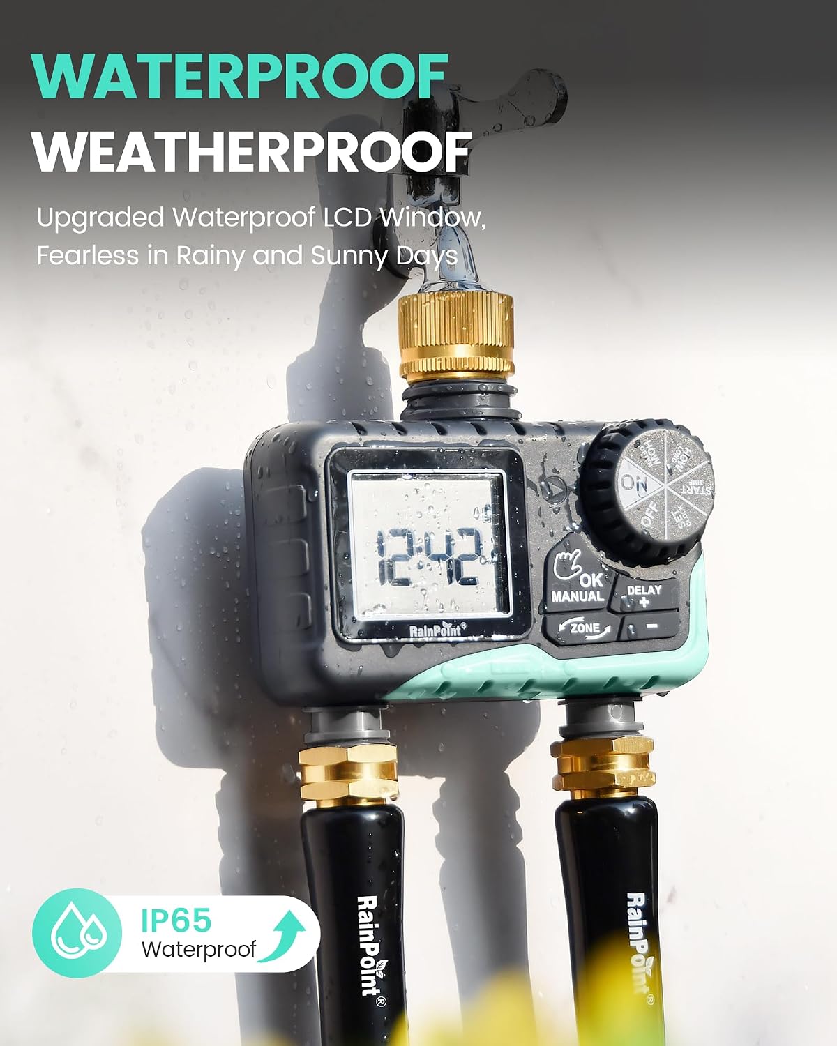 Sprinkler Timer 2 Outlet, Water Timer for Garden Hose, Programmable Drip Irrigation for Yard Outdoor Watering, Rain Delay/Manual/Automatic