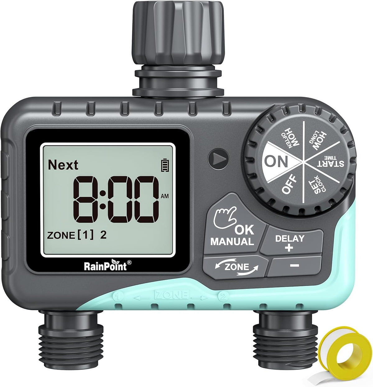 Sprinkler Timer 2 Outlet, Water Timer for Garden Hose, Programmable Drip Irrigation for Yard Outdoor Watering, Rain Delay/Manual/Automatic