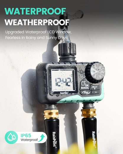 Sprinkler Timer 2 Outlet, Water Timer for Garden Hose, Programmable Drip Irrigation for Yard Outdoor Watering, Rain Delay/Manual/Automatic