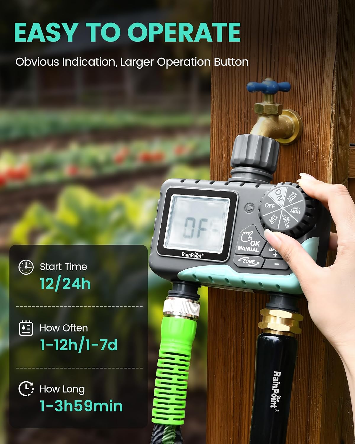 Sprinkler Timer 2 Outlet, Water Timer for Garden Hose, Programmable Drip Irrigation for Yard Outdoor Watering, Rain Delay/Manual/Automatic