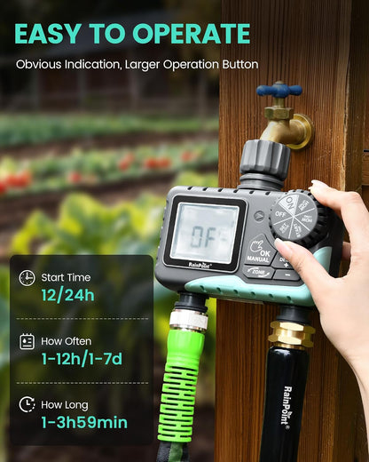 Sprinkler Timer 2 Outlet, Water Timer for Garden Hose, Programmable Drip Irrigation for Yard Outdoor Watering, Rain Delay/Manual/Automatic