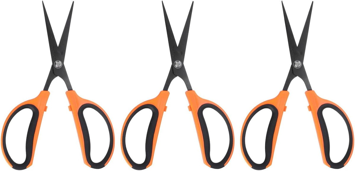 3pcs Trimming Scissors 7.2" Stainless Steel Garden Shears with Non-Stick Coating & Straight Precision Blade Hand Pruning Snips for Cutting Flowers