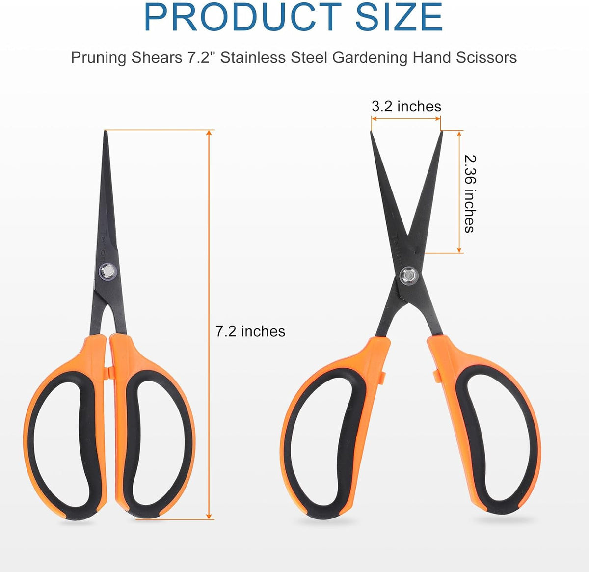 3pcs Trimming Scissors 7.2" Stainless Steel Garden Shears with Non-Stick Coating & Straight Precision Blade Hand Pruning Snips for Cutting Flowers