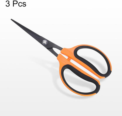 3pcs Trimming Scissors 7.2" Stainless Steel Garden Shears with Non-Stick Coating & Straight Precision Blade Hand Pruning Snips for Cutting Flowers