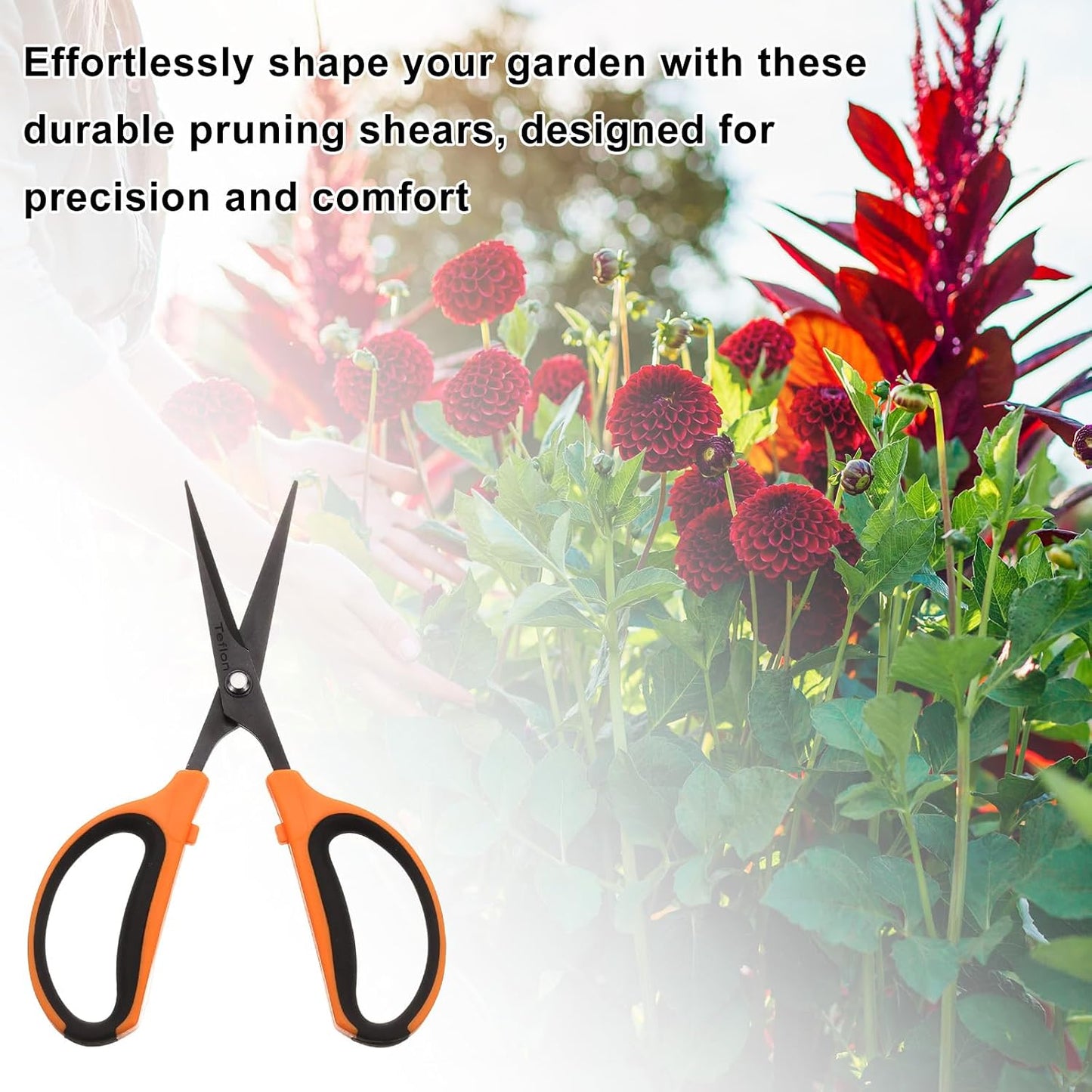 3pcs Trimming Scissors 7.2" Stainless Steel Garden Shears with Non-Stick Coating & Straight Precision Blade Hand Pruning Snips for Cutting Flowers