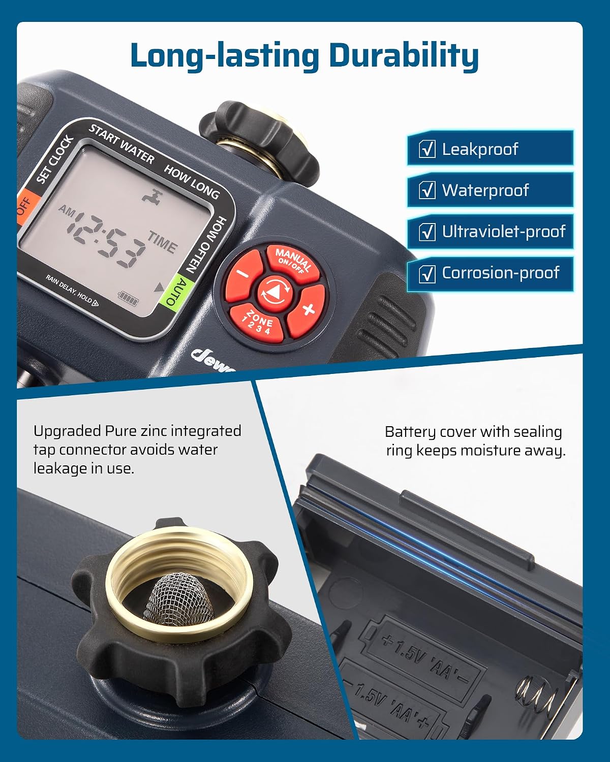 Sprinkler Timer 4 Zone, with Rain Delay/Manual/AUTO Irrigation