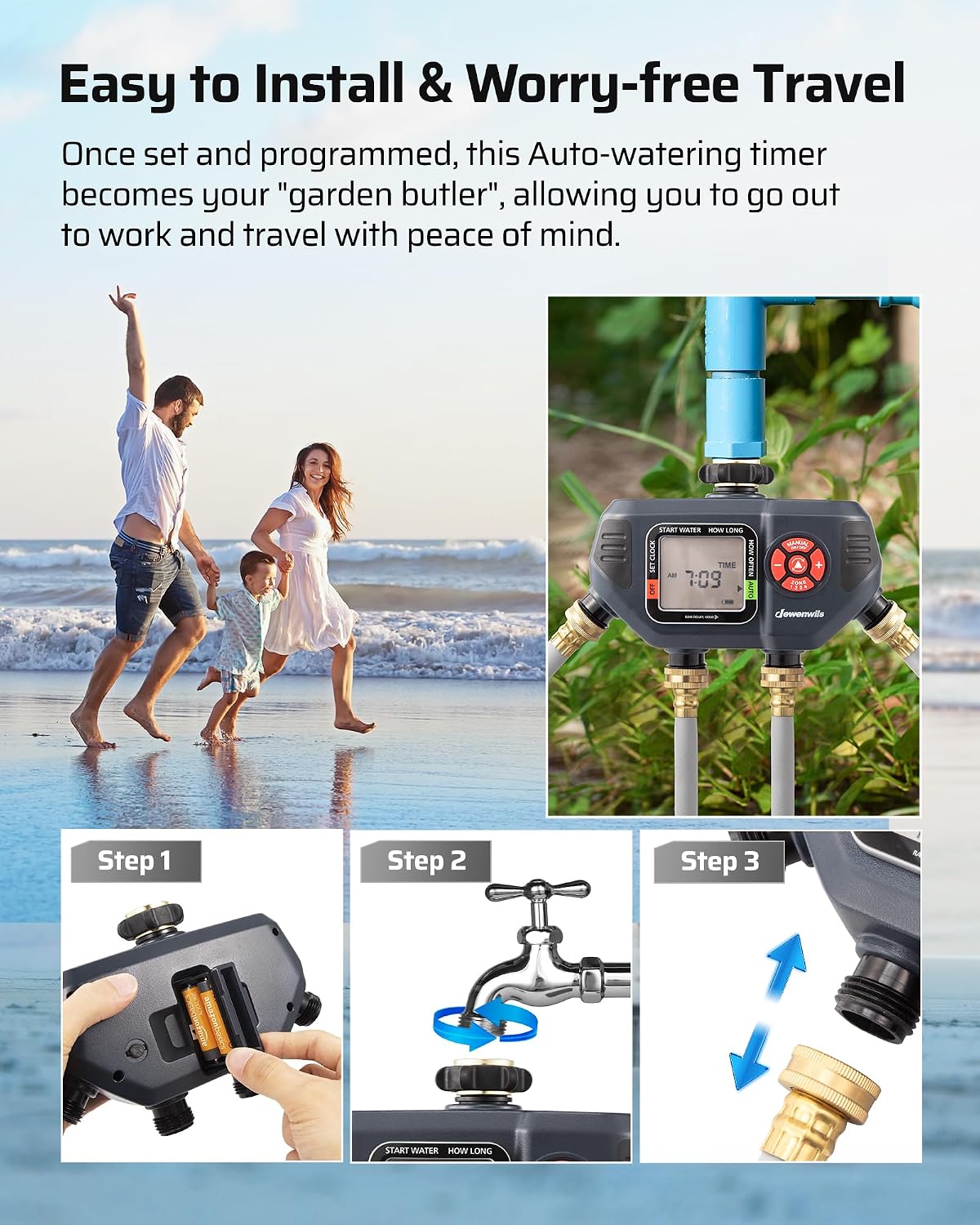 Sprinkler Timer 4 Zone, with Rain Delay/Manual/AUTO Irrigation