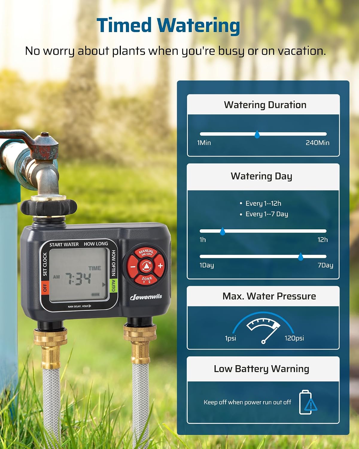 Sprinkler Timer 4 Zone, with Rain Delay/Manual/AUTO Irrigation