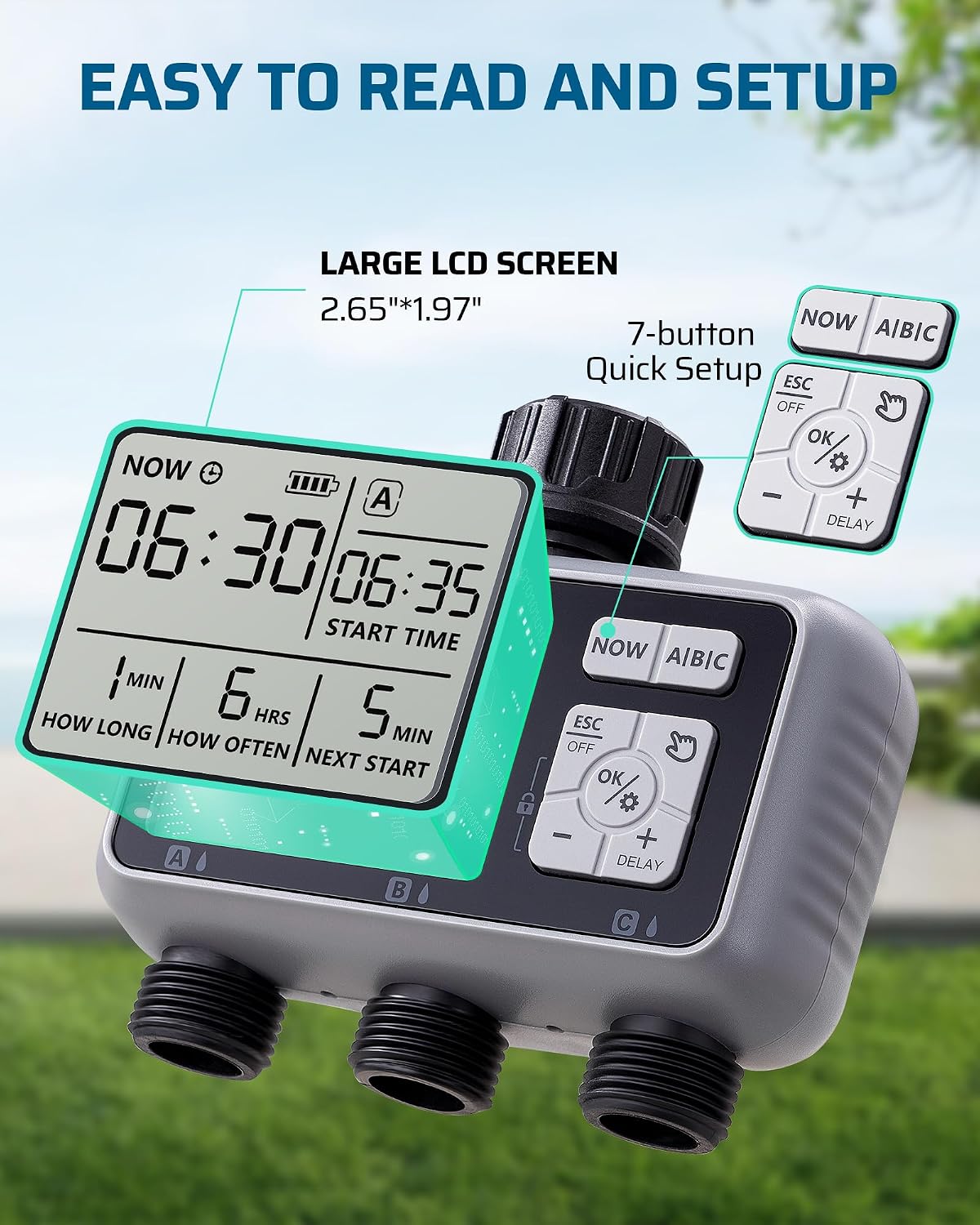 Sprinkler Timer 4 Zone, with Rain Delay/Manual/AUTO Irrigation