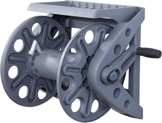 Basics 512 Wall Mounted Hose Reel with Shelf Gray
