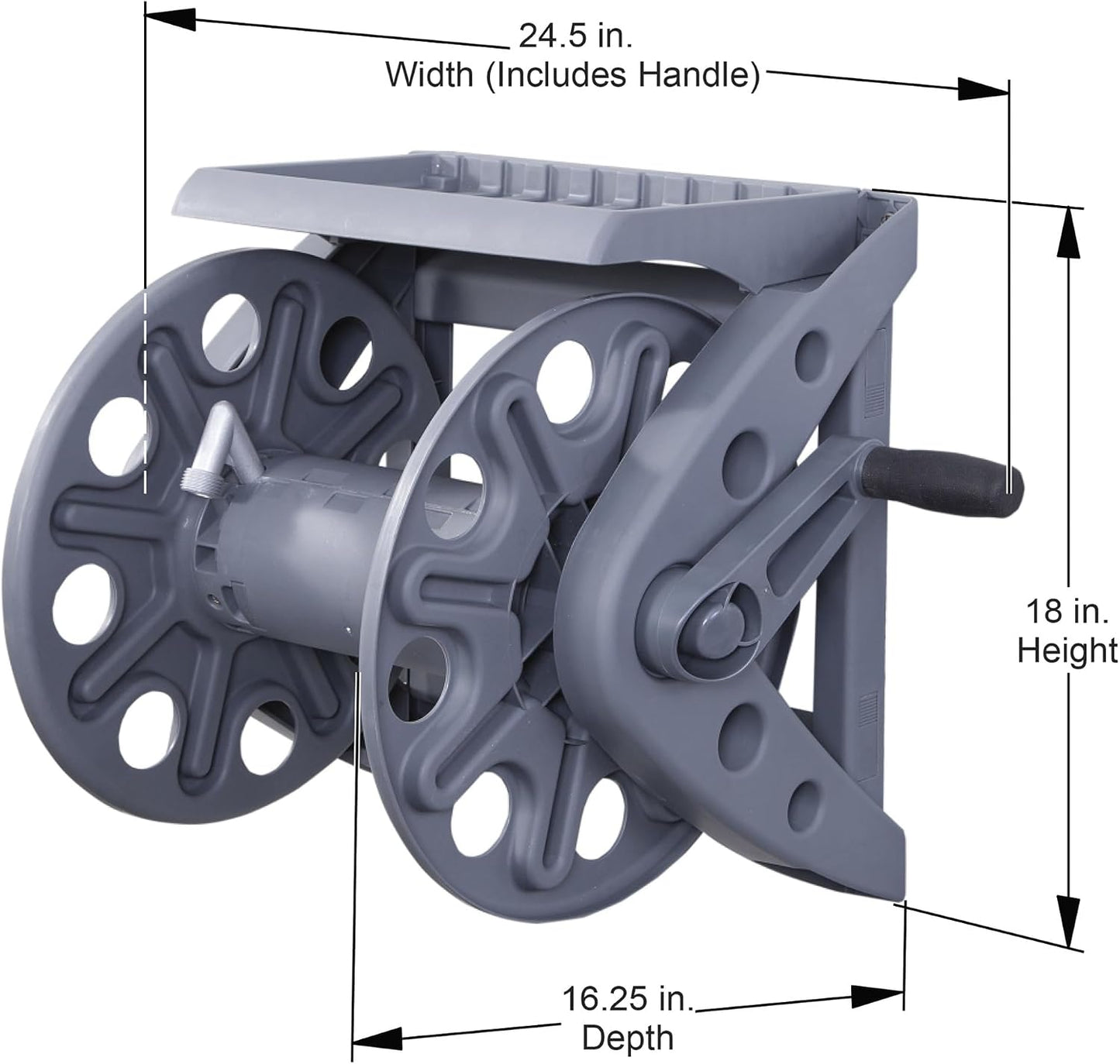 Basics 512 Wall Mounted Hose Reel with Shelf Gray