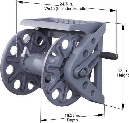Basics 512 Wall Mounted Hose Reel with Shelf Gray