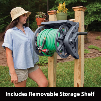 Basics 512 Wall Mounted Hose Reel with Shelf Gray