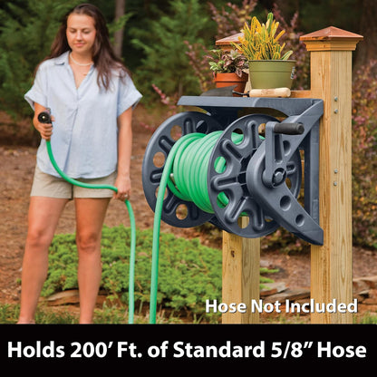 Basics 512 Wall Mounted Hose Reel with Shelf Gray