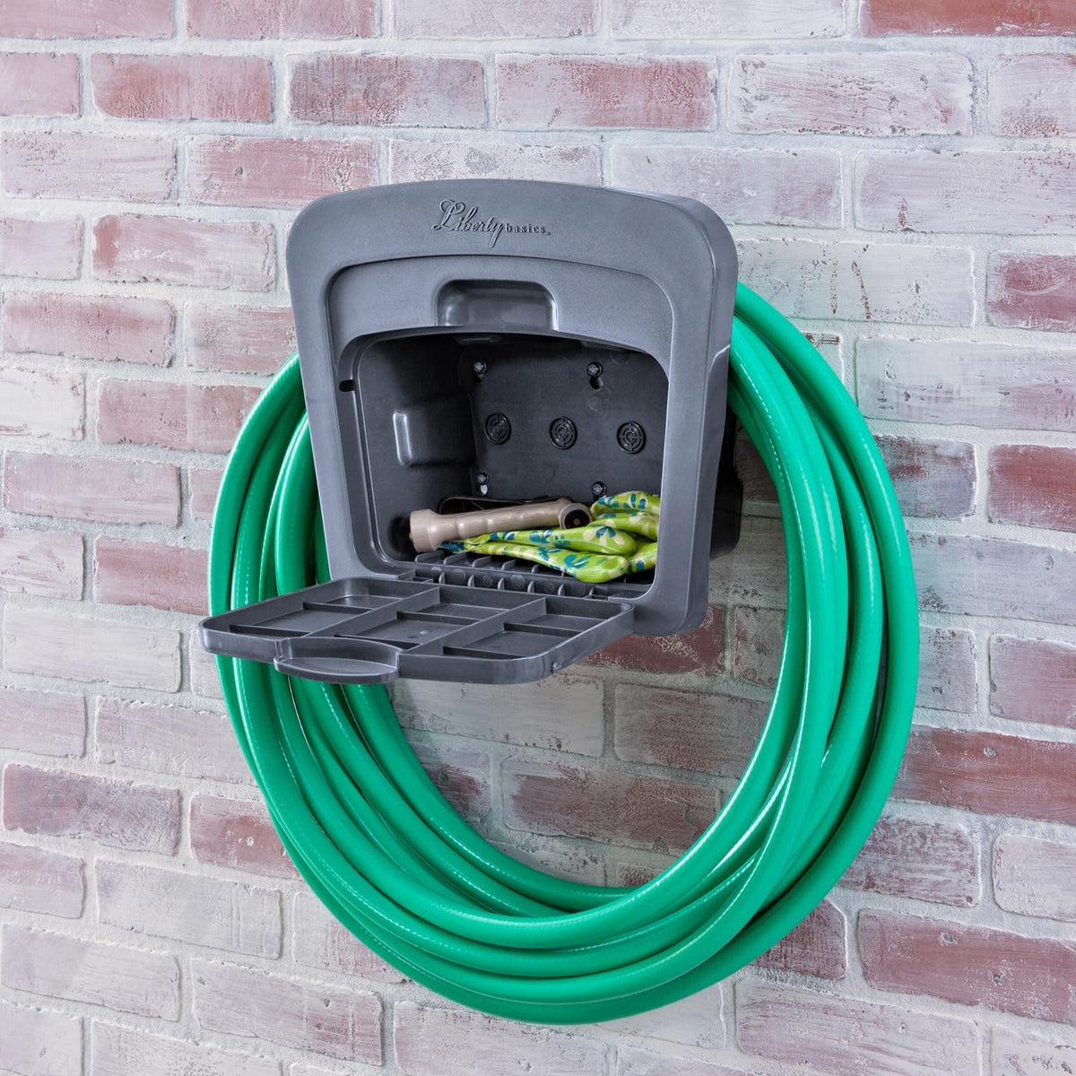 Basics 512 Wall Mounted Hose Reel with Shelf Gray
