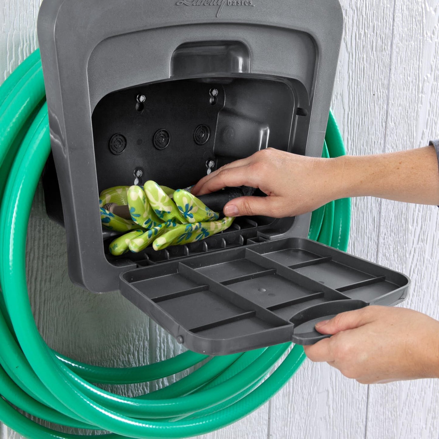 Basics 512 Wall Mounted Hose Reel with Shelf Gray