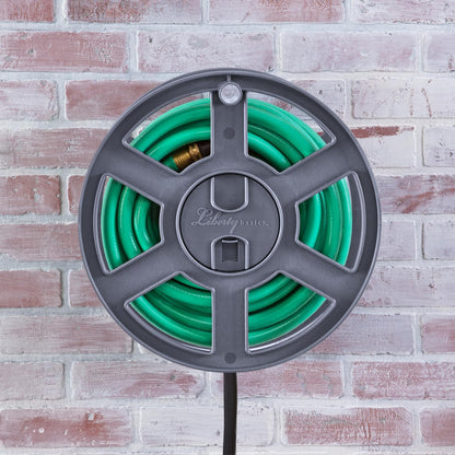 Basics 512 Wall Mounted Hose Reel with Shelf Gray