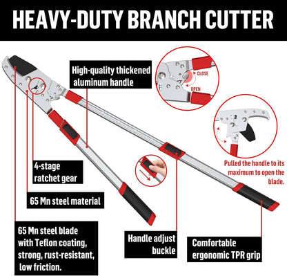 Heavy-Duty Extendable Loppers, 28"-41" Telescopic Tree Trimmer, Double Ratcheting Branch Cutter, Anvil Lopper for Thick Branches, Cuts 2" Dry Wood