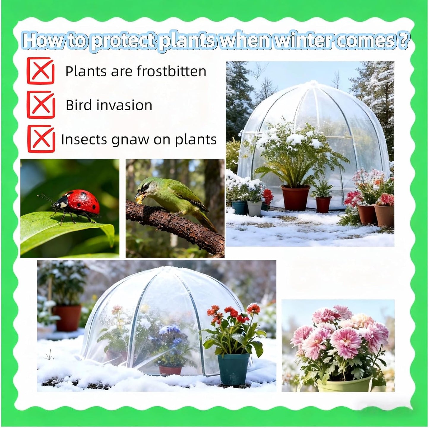 Upgraded 31.5"x23.6" Plant Covers Freeze Protection, Thicken Winter Covers with Zipper & Drawstring, Reusable Outdoor Cold Weather Jacket for Shrubs Trees
