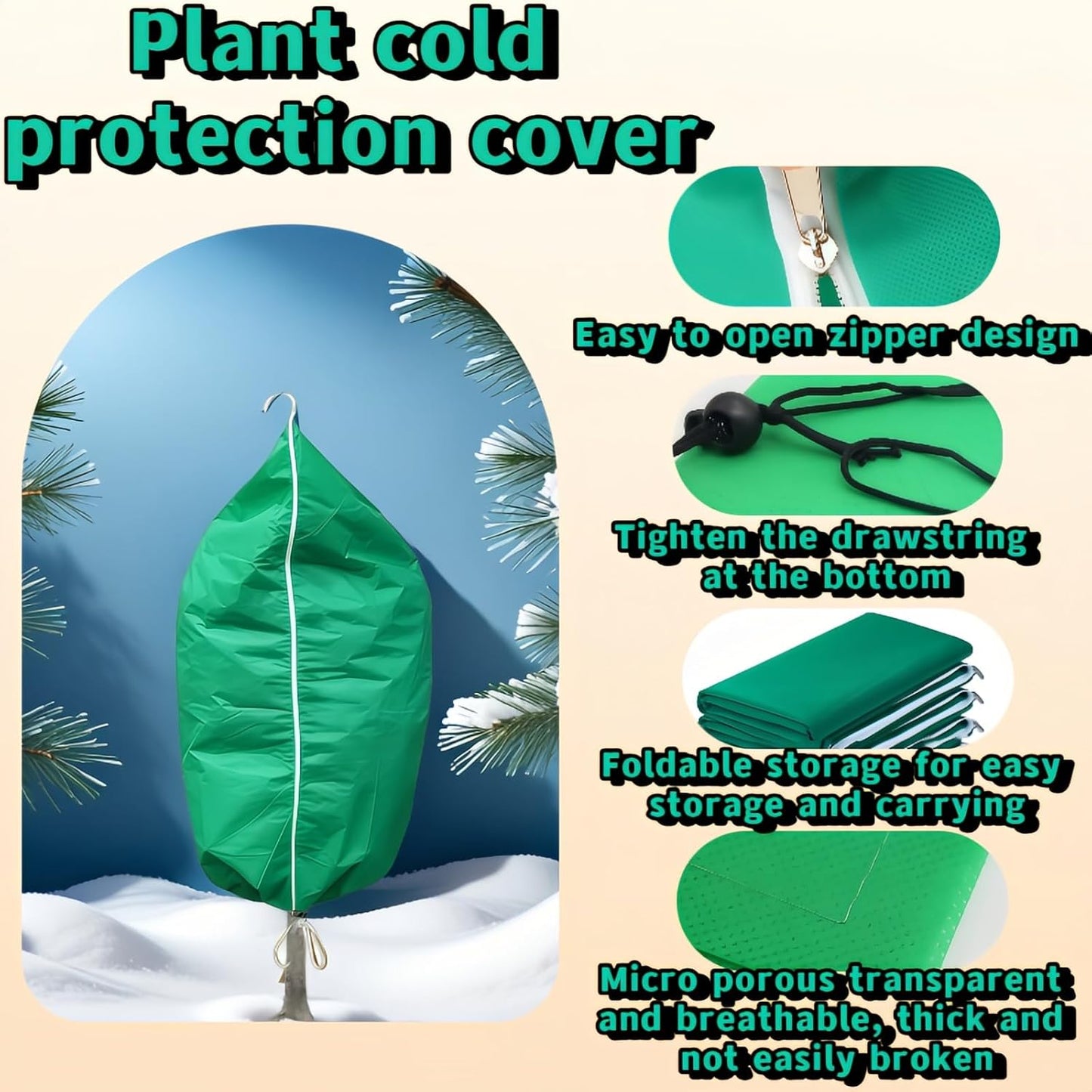 Upgraded 31.5"x23.6" Plant Covers Freeze Protection, Thicken Winter Covers with Zipper & Drawstring, Reusable Outdoor Cold Weather Jacket for Shrubs Trees