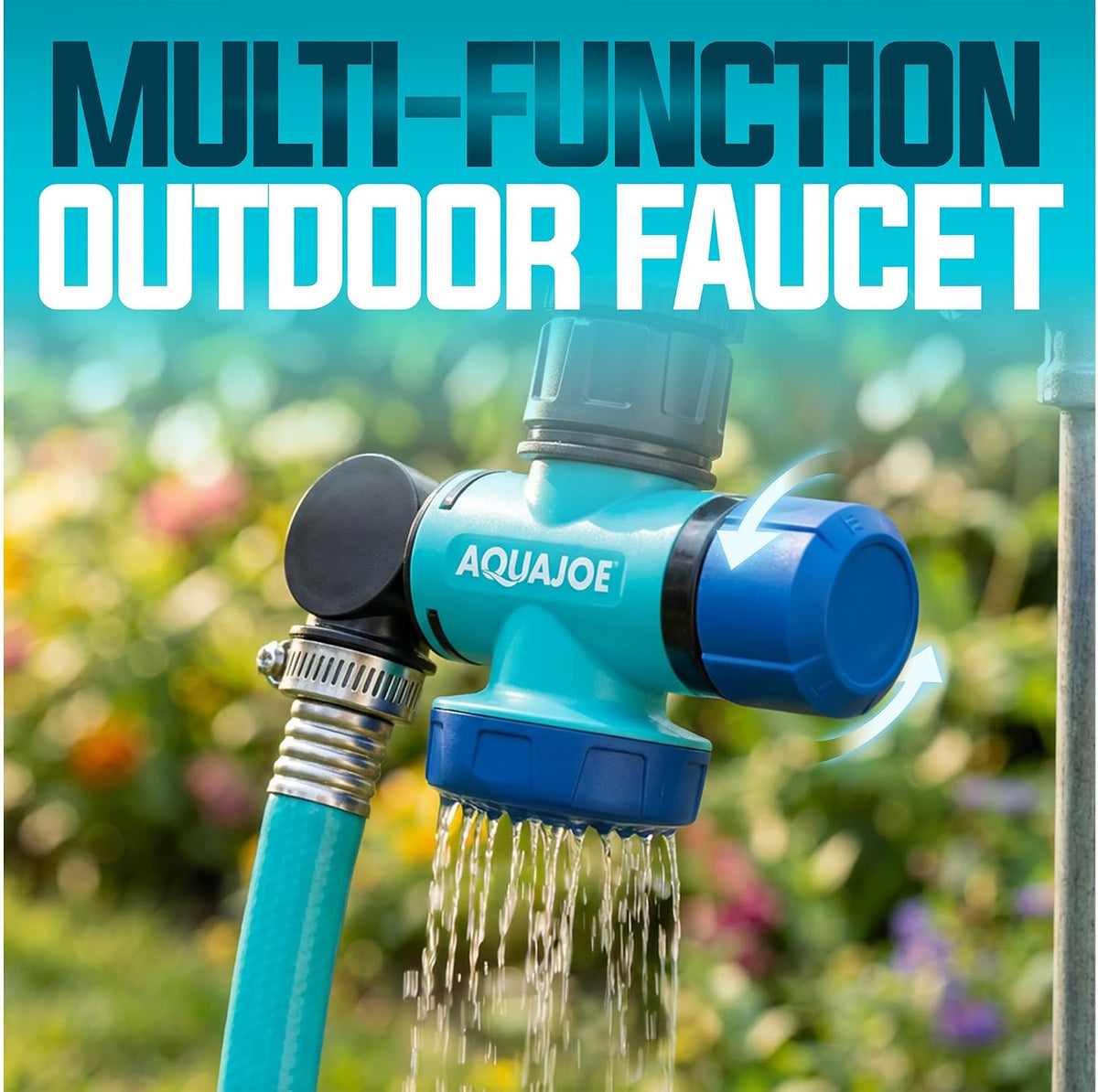 SJI-MFGA1 Multi-Function Outdoor Water-Tap Connector, 180-Degree Pivoting Hose Connector with 360-Degree Rotating Tap Connector