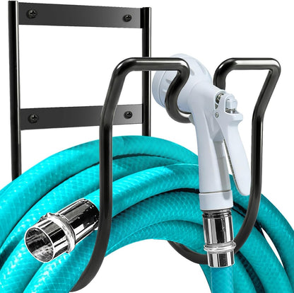 Hose Hanger Wall Mount, Hose Holder with Nozzle Groove, Black, 1 Pcs