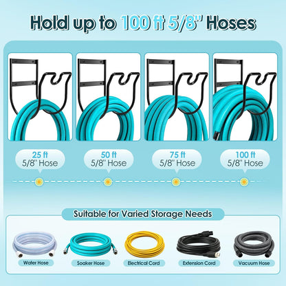 Hose Hanger Wall Mount, Hose Holder with Nozzle Groove, Black, 1 Pcs