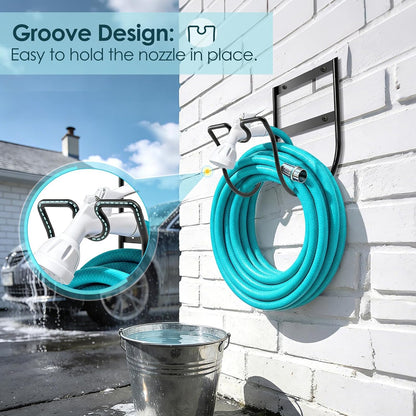 Hose Hanger Wall Mount, Hose Holder with Nozzle Groove, Black, 1 Pcs