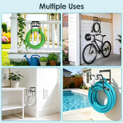 Hose Hanger Wall Mount, Hose Holder with Nozzle Groove, Black, 1 Pcs