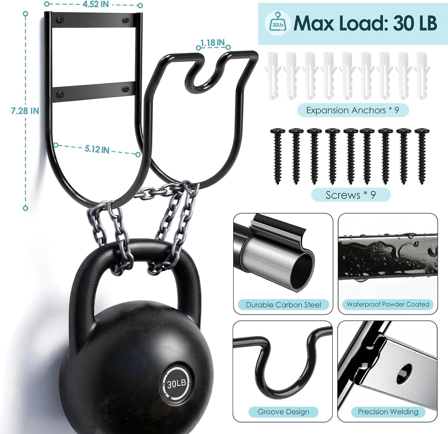 Hose Hanger Wall Mount, Hose Holder with Nozzle Groove, Black, 1 Pcs