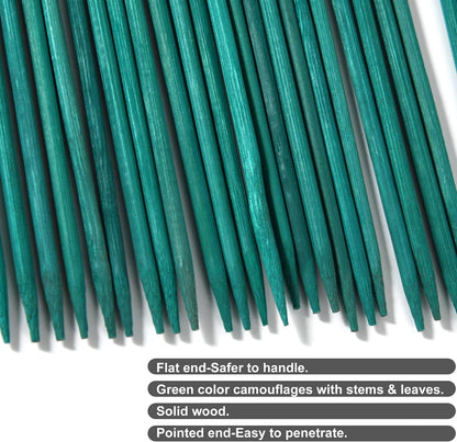 50 PCS 18” Wood Plant Stakes Garden Tomato Sticks Plant Stakes & Supports for Potted Plants, Comes with 100 pcs Green Twist tie