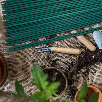 50 PCS 18” Wood Plant Stakes Garden Tomato Sticks Plant Stakes & Supports for Potted Plants, Comes with 100 pcs Green Twist tie
