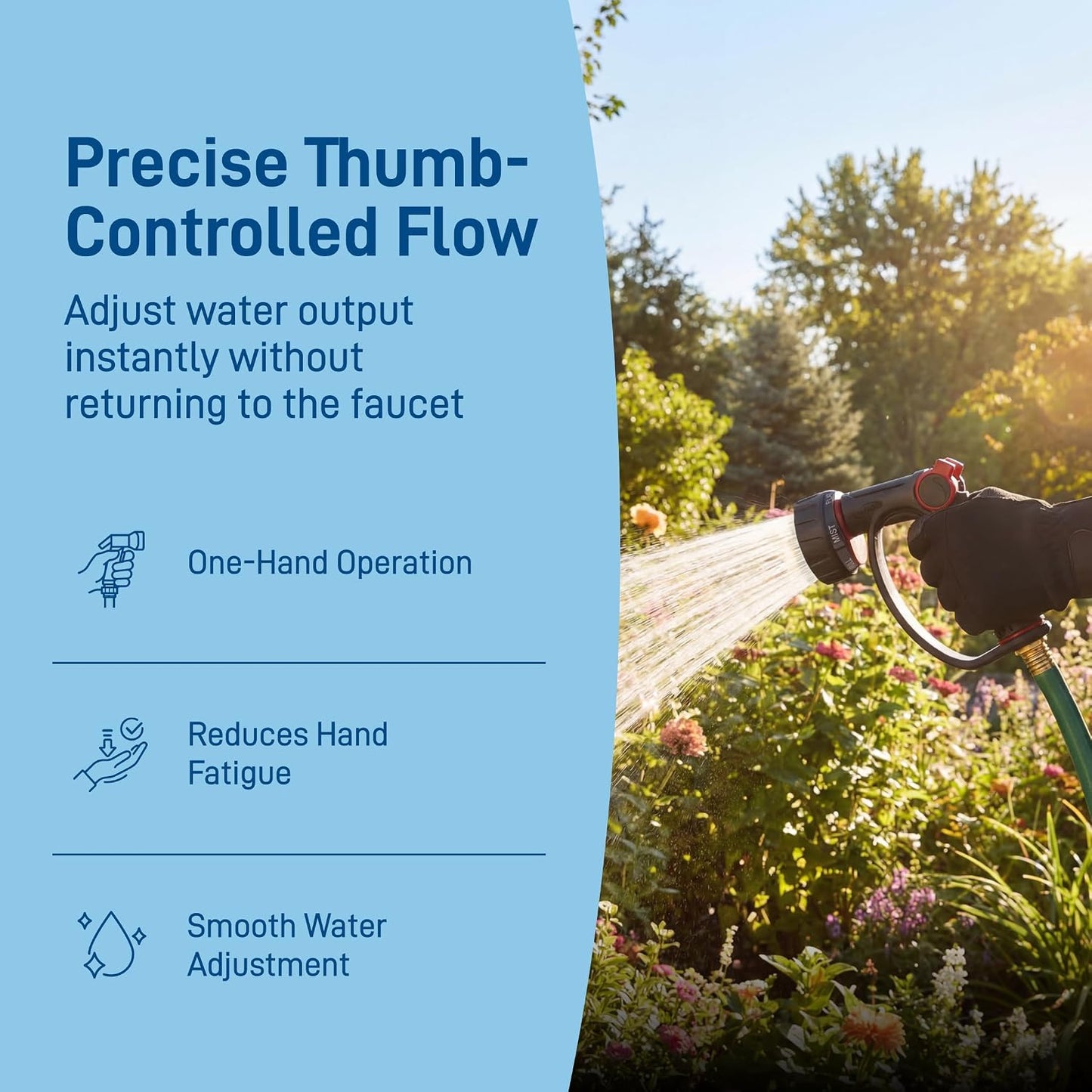 58993 7-Pattern Watering Nozzle with Thumb Control, Black