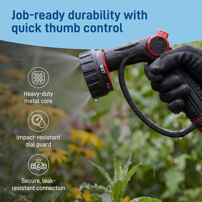58993 7-Pattern Watering Nozzle with Thumb Control, Black