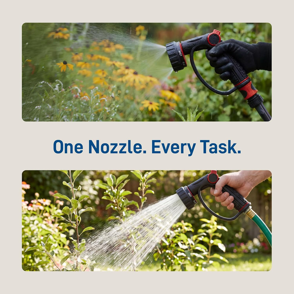 58993 7-Pattern Watering Nozzle with Thumb Control, Black