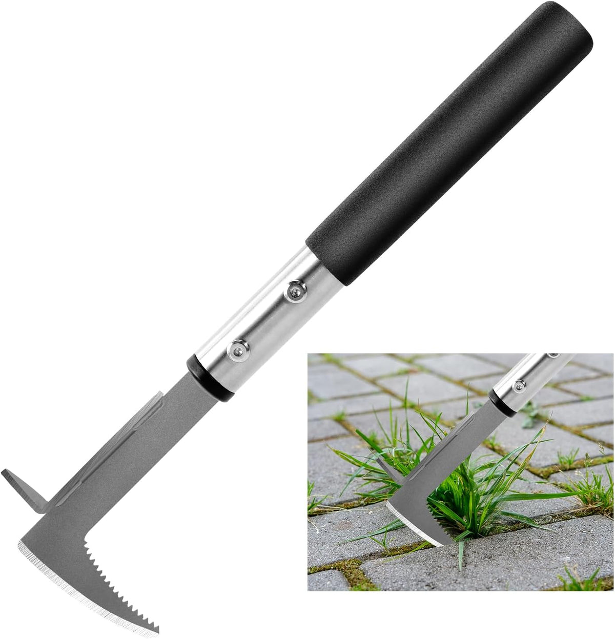 Crack Weeder, Stainless Steel Manual Crevice Weeding Tool, Long Handle Weed Grabber Remover, L-Shaped Manual Weeder Puller, Durable Crevice Weeding Tool for Sidewalk Garden Patio Lawn