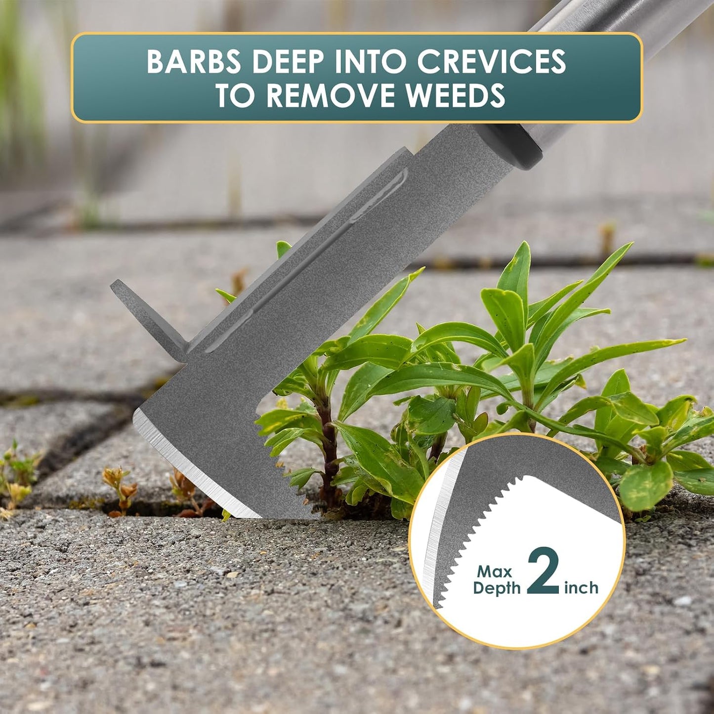 Crack Weeder, Stainless Steel Manual Crevice Weeding Tool, Long Handle Weed Grabber Remover, L-Shaped Manual Weeder Puller, Durable Crevice Weeding Tool for Sidewalk Garden Patio Lawn