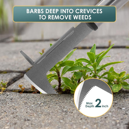 Crack Weeder, Stainless Steel Manual Crevice Weeding Tool, Long Handle Weed Grabber Remover, L-Shaped Manual Weeder Puller, Durable Crevice Weeding Tool for Sidewalk Garden Patio Lawn